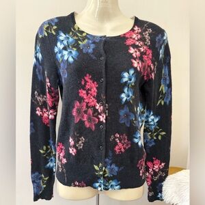Lord & Taylor Black and Blue Floral Cardigan Sweater